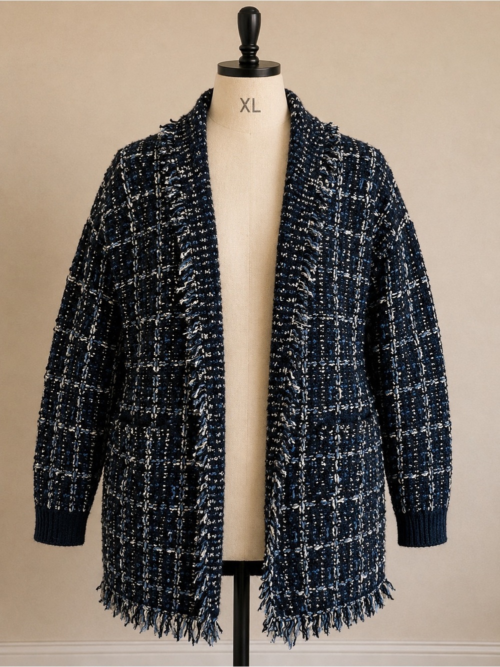Dolce Cabo Navy Bouclé Tweed Open-Front Jacket